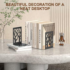 VFINE 2-Piece Modern Metal Bookends for Shelves, Black Tree Book Ends for Books, Decorative Book Organizer for Desk, Non-Skid Shelve Bookends for Home Office - style: Black bookend 1 pair