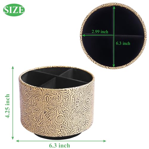 lizimandu Round Leather Art Supply Organizer,Remote Control Holder,360 Degree Spinning,Multi-Functional Pencil Holder,4 Compartments Desktop Stationary Organizer(1-Yellow Black) - color: 1-Yellow Black