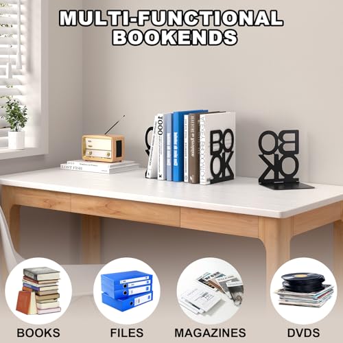 Book Ends, 1Pair Metal Foldable Bookends for Shelves, Non-Skid Book End to Hold Books, Black Book Stopper/Holder for Office Home Kitchen Black - color: Black-1pair