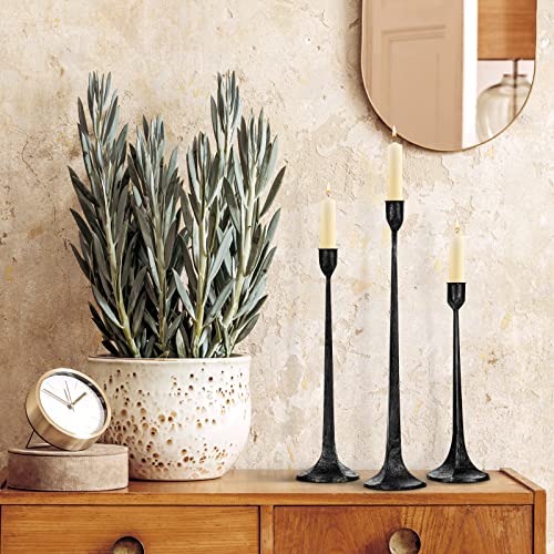 Iron Taper Candle Holder Set of 3 - Decorative Tall Candle Stand, Candlestick Holder for Wedding, Dining Table, Party Decoration - color: Black & Silver