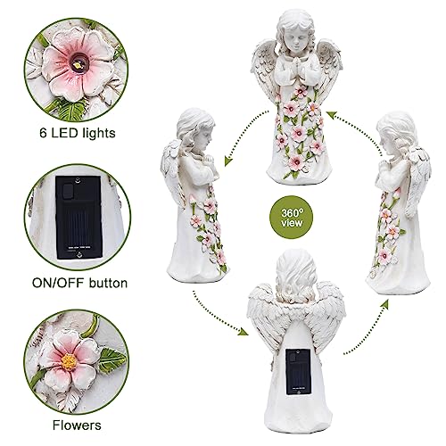 Nacome Garden Outdoor Statues Angel with Succulent and 7 LED Lights – Lawn Decor for Patio, Balcony, Yard Ornament for Mom Grandma Women - color: White Angel