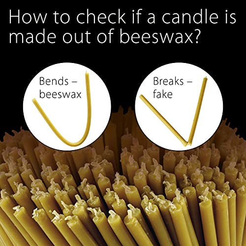 Danilovo Pure Beeswax Candles - Honey-Scented, Decorative Thin Taper Candles - Ideal for Birthday Decoration or Church Prayers - Drip Free, Tall & Smokeless Pack of 50 pcs, 7.3 x 0.24 inch - size: 7.3 in