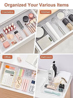 SMARTAKE 37-Piece Drawer Organizer with Non-Slip Silicone Pads, 4-Size Desk Drawer Organizer Trays Storage Tray for Makeup, Jewelries, Utensils in Bedroom Dresser, Office and Kitchen (Clear) - style: 37 PCS