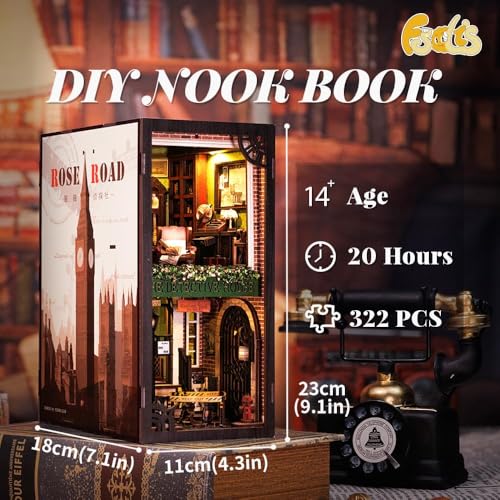 Fsolis Book Nook Kit, 3D Wooden Puzzle for Adult DIY Miniature Kit Decorative Bookend Bookshelf Bookcase Decor Gifts for Women Readers Book Lovers(Rose Detective Agency) - style: Rose Detective Agency
