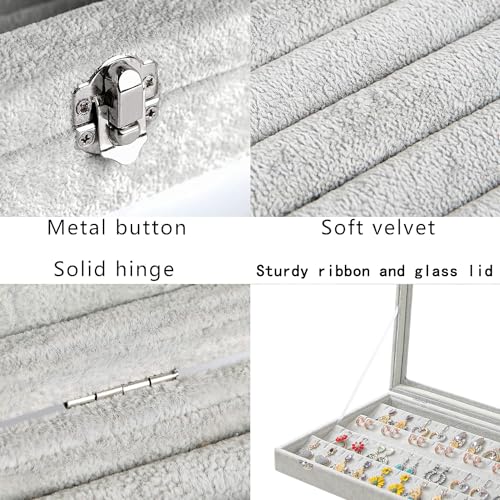 Coward Earring Organizer Tray Box, Grey Beige Velvet Earring Jewelry Display Storage Tray Case with Transparent Glass Lid for Home Drawer or Shop Selling - color: Grey Beige Velvet, size: Earring Box