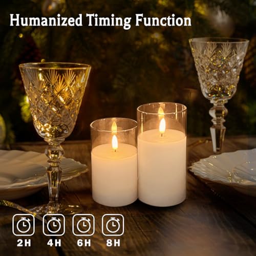 Rechargeable Flameless Candle, Flashing LED Pillar Real Wax Candle with Remote Control and Timer, Teardrop Wick, Clear Glass Electronic Candles, 1 Set of 5 - color: White Glass -Droplet 5P