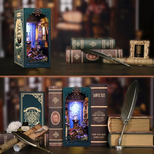 Book Nook Kit - DIY Miniature Dolls House Kit with Furniture and LED Light, 3D Puzzle Wooden Art Bookends, Model Kits for Adults and Teens (Deep Sea Secret Shadow)