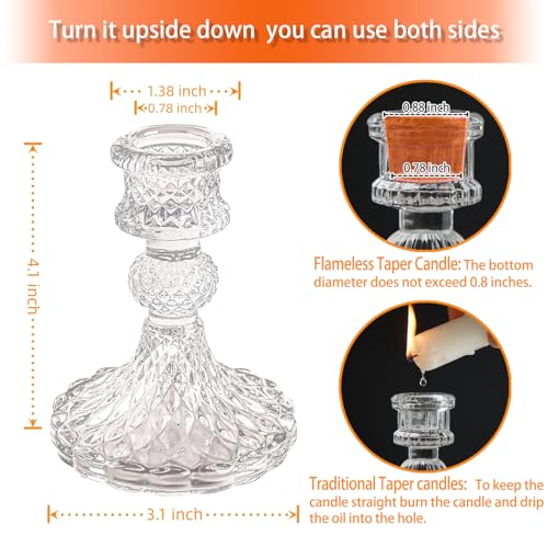 Glass Candlestick Holder,Striped Taper Candle Holders,Set of 6 Candle Stand for Table Centerpieces, Home Decor,Weddings,Festival and Parties (Clear Dimond Pattern) - color: Clear Dimond Pattern