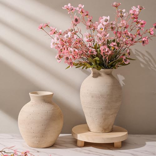 Ceramic Flower Vase Home Decor, 9 in Farmhouse Table Vase Retro Vintage Living Room Kitchen Bedroom Decoration Pottery Decorative Vases for Flowers Shelf Office Coffee Desk Dining Entryway, Rustic - color: 9 in - Rustic