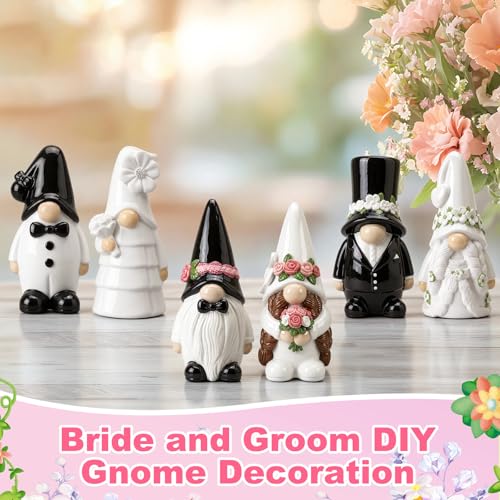 Arrowbash 6 Pcs Wedding Ceramics to Draw Ready to Paint Your Own Gnome Statues 5.12 Mr and Mrs Paintable Figurines DIY White Ceramics Plaster Crafts Kit with Brush Palette - style: Wedding