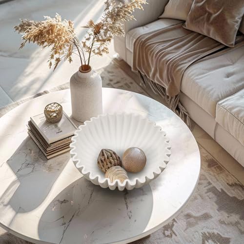 YMXYJM Large Decorative Bowl, Modern Handicraft Bowls for Home Decor, Decorative Fruit Bowl for Kitchen Counter, Ruffle Bowl Decor, Stylish Key Bowl for Entry Table, White - color: White