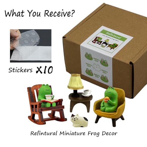 Refintural Miniature Frog Figurines Statue, Adorable Frog Collectibles for Desk and Bedroom Decor, Perfect Indoor Home Decorations and Gifts - color: Set6