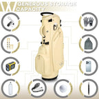 Luxury Womens Golf Bag, PU Leather Golf Stand Bag for Women/Ladies, 14-Way Full-Length Top Dividers, Ultra Lightweight, Large Pockets for Accessories - color: Sandstone