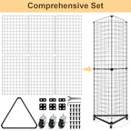 GADFISH Triangular Gridwall Panel Display Stand, Black Triangle Wire Grid Tower with Base and Casters, 24" x 68" Rolling Grid Wall, Panel Stand for Home Organization, Retail, Trade Show, Vendor
