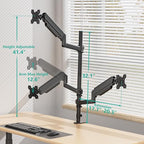 WALI Triple Monitor Mount for 13-34 inch Screens, Full Adjustable 3 Monitors Desk Mount with Clamp & Grommet Base, Triple Monitors Arm, up to 19.8lbs Each, VESA 75x75 100x100 mm (GSDM003XL), Black - size: 13"-34", style: Triple Arms