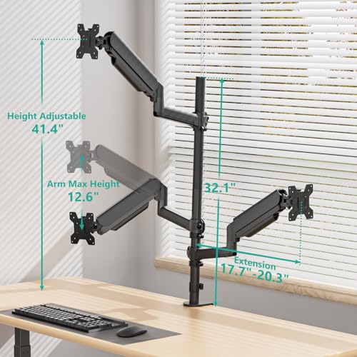 WALI Triple Monitor Mount for 13-34 inch Screens, Full Adjustable 3 Monitors Desk Mount with Clamp & Grommet Base, Triple Monitors Arm, up to 19.8lbs Each, VESA 75x75 100x100 mm (GSDM003XL), Black - size: 13"-34", style: Triple Arms