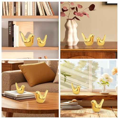 LAIDANLA Small Birds Statues Golden Modern Style Home Decor Birds Small Animal Sculpture for Living Room Office Desktop Shelf Coffee Table Bedroom（2pcs） - color: A-golden