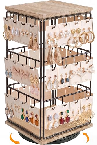 Earring Display Stands, 48 Hooks Earring Display for Vendors Rotating, Earring Holder Organizer Earring Display Stands for Selling Jewelry Display (Log) - color: Log Color