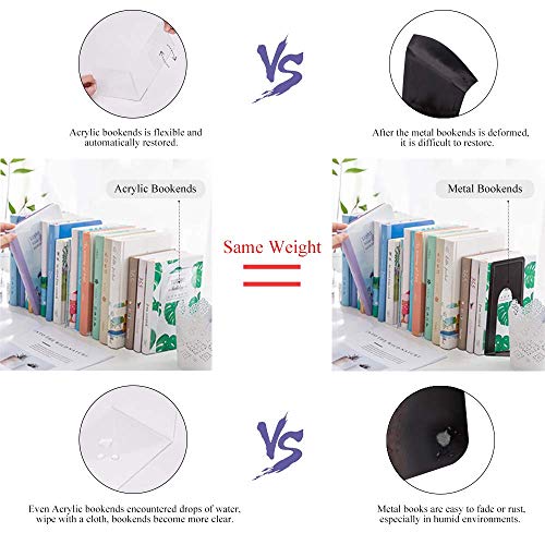 MerryNine 8 Pcs Plastic Acrylic Bookends, Clear Acrylic Non Skid Book Ends Organizer Bookshelf Decor Decorative Bedroom Library Office School Supplies Stationery Gift (7.08"x4.72"_4 Pairs) - color: Th:3mm/0.12", size: 8 Pcs - 7.08 x 4.72 in