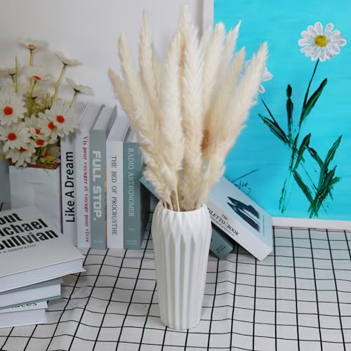White Ceramic vase, Bohemian Farmhouse Style, 8 Inch vase for Pampas Grass Flower, for Modern Dining Room Tabletop Centerpiece, Creative Gifts (Glaze-1) - color: Glaze-01