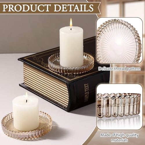 Honeydak Amber Glass Pillar Candle Holder Plates 4'' Round Glass Candle Tray Round Coasters for Table Centerpiece Wedding Party Home Bridal Shower Thanksgiving Christmas Decor(6 Pcs) - color: Amber