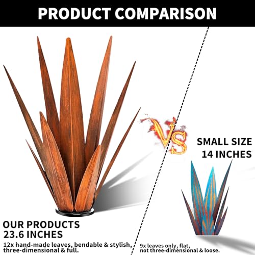 KODIBO Metal Agave Plants, Tequila Rustic Sculpture, Metal Yard Art, Outdoor Lawn Ornaments Yard Stakes (Rusty- L) - color: Rusty- L