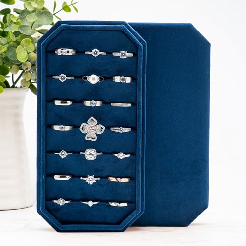 Velvet Ring Organizer Display Tray Jewelry Box Earring Holder Case for Wedding Birthday Christmas Day (Dark Blue) - color: Dark Blue