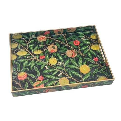 15.8" x 11.8" Black Plastic Serving Tray with Handles, Pomegranate & Lemon Fruit Botanical Pattern with Gold Trim, for Ottoman, Coffee Table, Vanity - color: Pomegranate & Lemon Fruit