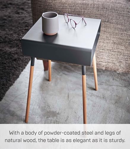 YAMAZAKI Home Plain Side Table with Open Storage Shelf, Rectangular Accent Space Saving Living Room Bedroom Couch End Table - Tall, 23" - Steel + Wood - color: Black, size: Tall