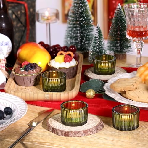 Lanttu Green Tealight Candle Holder Set of 12, Small Votive Candle Holders for Table Centerpiece,Glass Tea Light Candles Holder for Party&Home,Wedding Decor(2''Dia*1.4''H) - color: Green