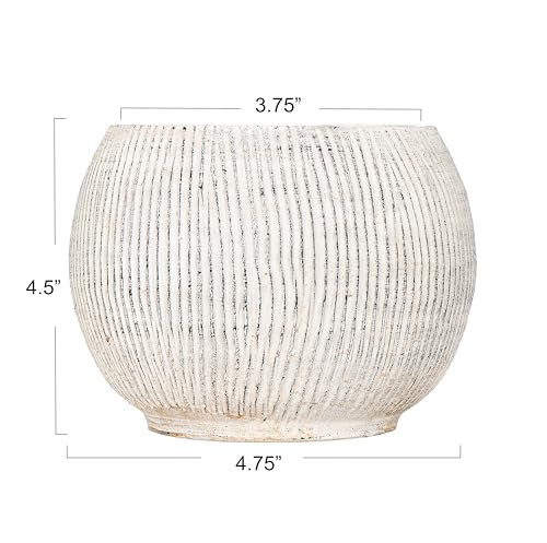Creative Co-Op Distressed Cream Terracotta Planter with Fluted Texture