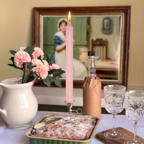 NJAO HOO Pink Candlesticks 10 Inch Handmade Dripless Taper Candles Unscented Colored Candle Set, Pack of 4 - Up to 9-11 Hours Burn - color: Pink, size: 10 In