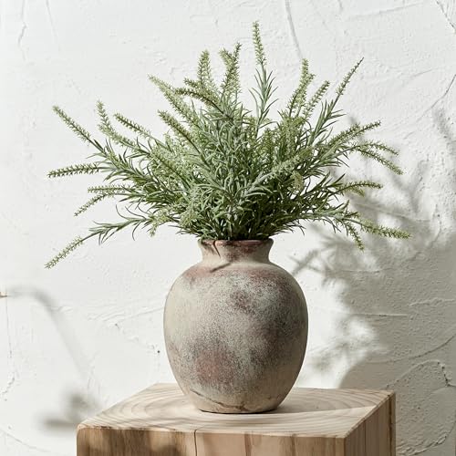 SIDUCAL Ceramic Decorative Flower Vase | 7.48 Inch Pottery Rustic Farmhouse Boho Vase for Home Decor, Table, Living Room, Bathroom, Coffee Desk, Shelf, Mantel Decoration, Wedding, Terra - color: 1007-terra