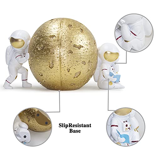 Heavy Duty Astronaut Bookends, Space-Themed Book Ends for Kids Room & Nursery Decor, Gold Moon Book Stoppers to Hold Books, Decorative Bookends for Shelves, Ideal for Boys and Girls - color: Gold