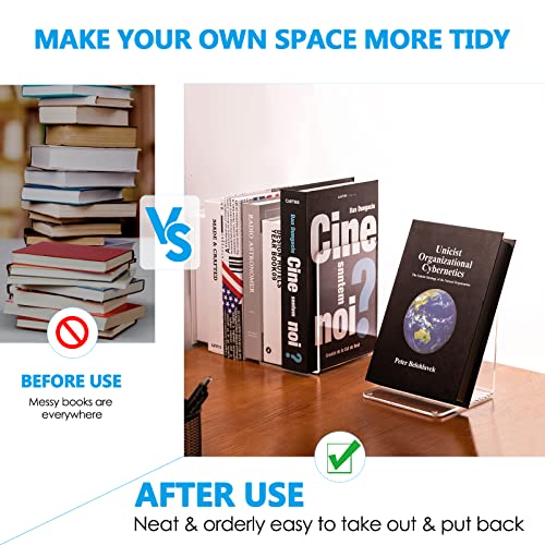 MaxGear Acrylic Bookends - Clear Decorative Heavy Duty Non-Skid Book Stoppers (6 Pieces, Large)