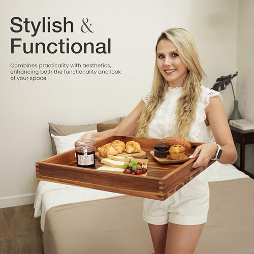 TIDITA 20 x 20 inch Square Wooden Ottoman Tray – Large Wooden Tray for Ottoman, Extra Large Ottoman Tray for Living Room, Coffee Table & Decorative Use (Acacia Color) - color: Acacia, size: 20" x 20" x 2.4"