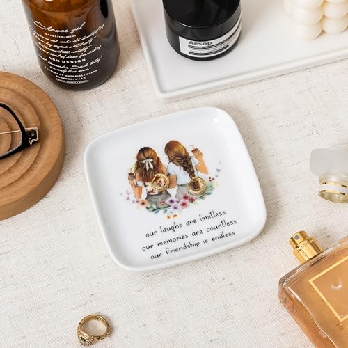 Crisky Best Friend Birthday Gifts for Women, Friendship Gifts for Women, Trinket Ring Dish Jewelry Tray for Friend Her Sisters Besties Long Distance Graduation Gift Ideas, Square - style: Friend - Friendship is Endless