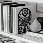 Peacoblue Metal Bookends for Shelves, Modern Decorative Heavy Duty Study Book Ends Stoppers for Office, Desk, Shelf, Room 5.3"x4.3"x7.9" Cast Iron Simple Tall Bookends 1 Pair (Death Moth) - style: Death Moth