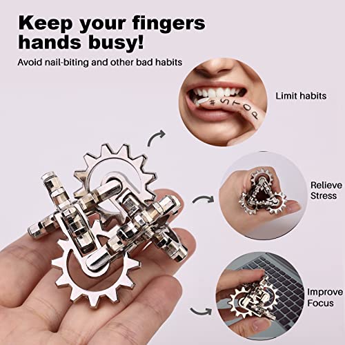 Infinity Gear Fidget Toy, Quiet Solid Metal Never Ending Fidget Toys, Keep Fingers/Hands Busy, Relieve Stress Anxiety, Unique Adults Fidget Toys for Office Home Gifts, Promotes Focus Avoid Bad Habits - color: Silver