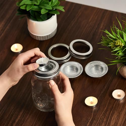 3 Sets Mason Jar Tea Light Candle Holder Lid Inserts Mason Jar Replacement Rings Farmhouse Decor for Home Party Wedding Rustic Regular Mouth Compatible with Tea Light Candles up to 1.5 Inch Diameter