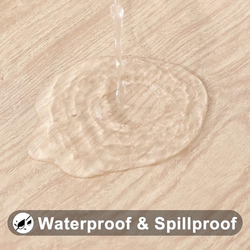 Smiry Round Picnic Tablecloth, Waterproof Elastic Fitted Table Covers for 18" - 24" Tables, Wipeable Flannel Backed Vinyl Tablecloths for Camping, Indoor, Outdoor, Beige - color: Beige, size: For Up To 18"-24" Round