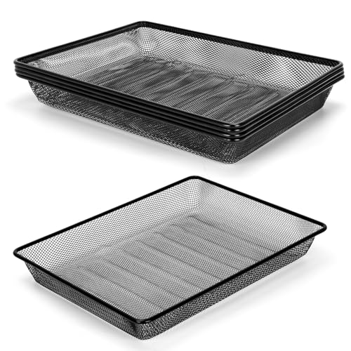 Office Metal Mesh Basket for Desk, Single Paper Tray Organizer, Turn in Trays Classroom, Flat Mail Letter Storage Basket for Office Home Drawers School, Black (5 Pack)