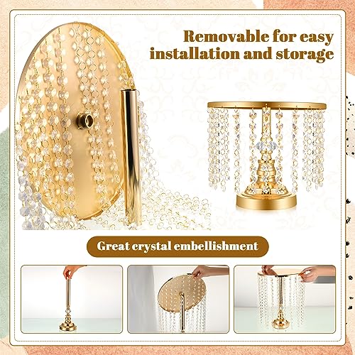 Bokon 6 Pcs Crystal Gold Cake Stand Round Dessert Cupcake Holder Metal Stand Table Cake Pedestal with Crystal Pendant and Wedding Bead Dessert Cupcake Pastry Display Plate for Wedding Birthday Party - color: Gold