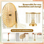 Bokon 6 Pcs Crystal Gold Cake Stand Round Dessert Cupcake Holder Metal Stand Table Cake Pedestal with Crystal Pendant and Wedding Bead Dessert Cupcake Pastry Display Plate for Wedding Birthday Party - color: Gold