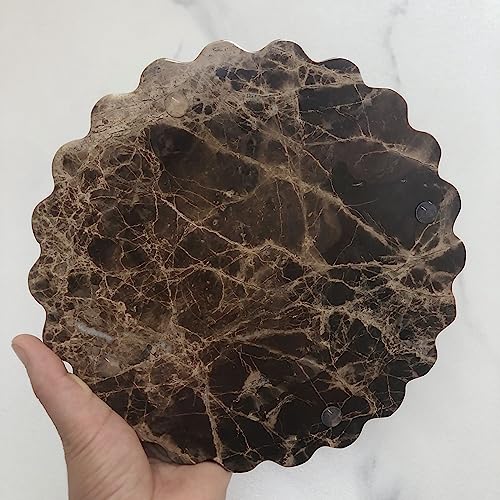Marble Tray Round Scalloped Tray Small Serving Platter for Counter, Bathroom, Kitchen, Nightstand, Jewelry Ring Dish Holder (Coffee Net) - color: Coffee Net
