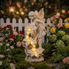 Angel Garden Statue Outdoor, Solar Powered Resin Garden Sculptures Fairy Angel Statues Waterproof LED Lights Yard Art Decorations for Outside Patio Lawn Ornament Gardening Gifts - style: Flower