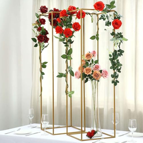 Efavormart 2 Pack - 48" Matte Gold Metal Wedding Flower Stand, Geometric Centerpiece Vases - color: Gold, size: 48"Tall