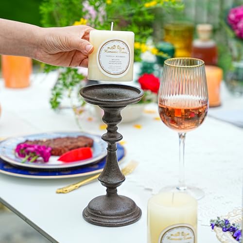 Sungmor Rustic Cast Iron Pillar Candle Holder, 7.8" Tall Vintage Candlestick Holders, Table Centerpiece Metal Candle Holder, Farmhouse Candle Stand for Fireplace Shelf Home Decor - color: Medium - 7.8inch Tall