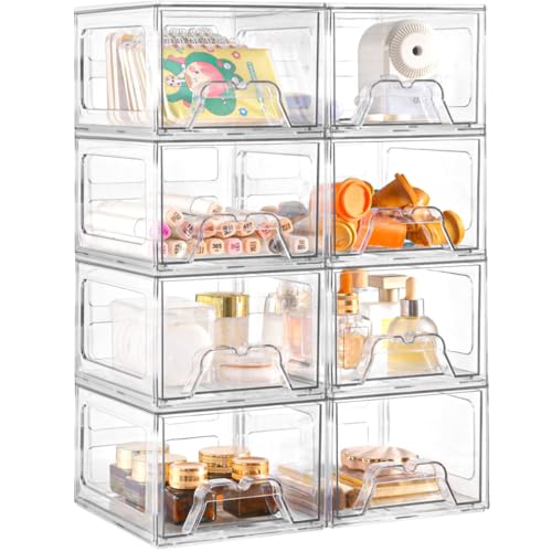 Plastic Drawers Storage, 8 Pack Clear Stackable Storage Drawers, Acrylic Storage Bins with Drawers for Fridge Organizers, Small PlasticDrawers Stackable for Makeup Organizers Cosmetic Display - size: 8Pack Standard