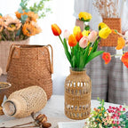 Straw Woven Glass Vase 6.29''x1.77''x3.15''Boho Glass Flower Vase Country Rustic Style Vase Glass Vase for Floral Arrangements Housewarming Party Home Decor (C Style 6.29IN) - size: 6.29IN